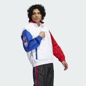 Adidas Tri-Color Track Jacket in White, Red, and Blue